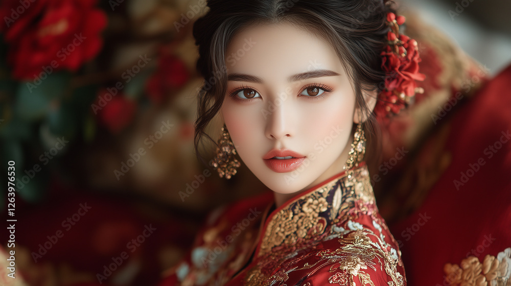 Fototapeta premium Luxurious Silk Pajamas with Intricate Embroidery and Rich Colors