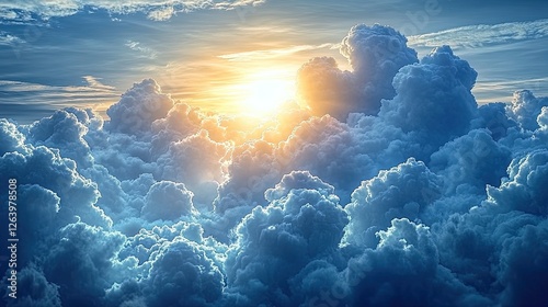 Stunning sunrise illuminating fluffy clouds in a vibrant sky, creating a serene atmosphere