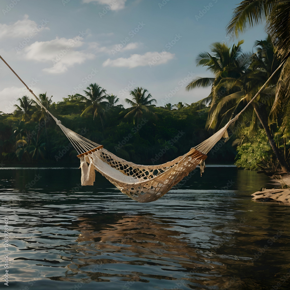 Obraz premium A hammock that is hanging over the water