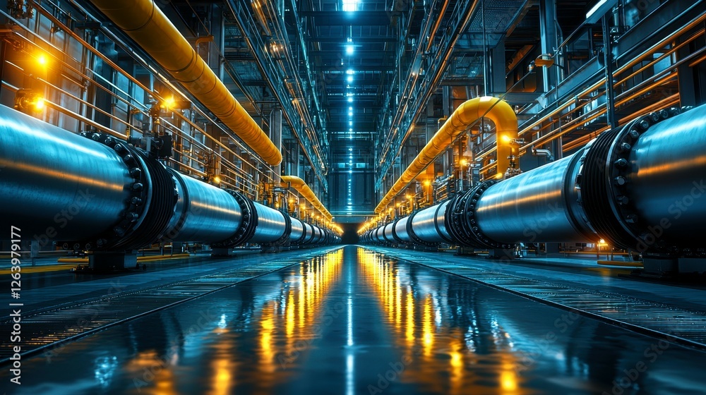 Obraz premium Large industrial area with numerous pipes showcasing industrial innovation 