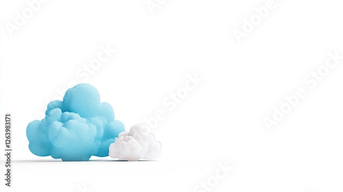 Soft, fluffy blue and white clouds against a minimalistic white background, evoking tranquility