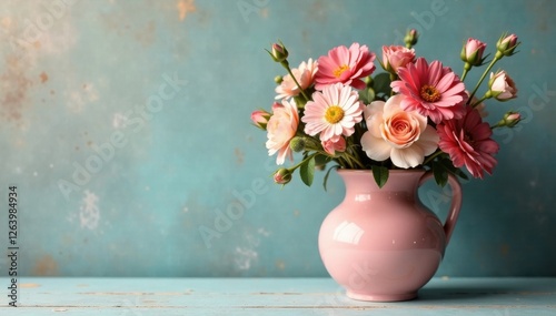 Wallpaper Mural Vintage pink ceramic vase filled with fresh flowers , vases, decoration, ceramic Torontodigital.ca