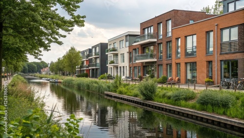 Modern Residential Architecture in Vathorst District, Amersfoort - Candid Photography of Canal-side Living Spaces and Urban Design photo