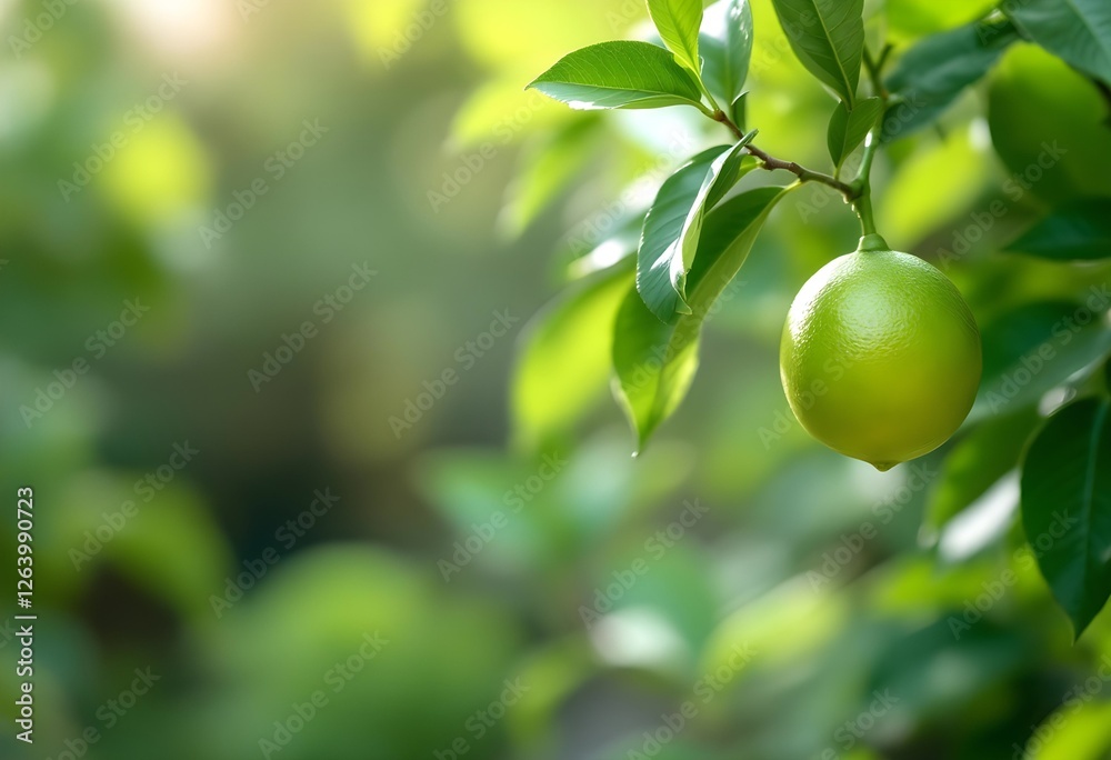 Fresh Lime Hanging on a Tree Branch with Green Leaves Fresh Lime Hanging on a Tree Branch with Green Leaves