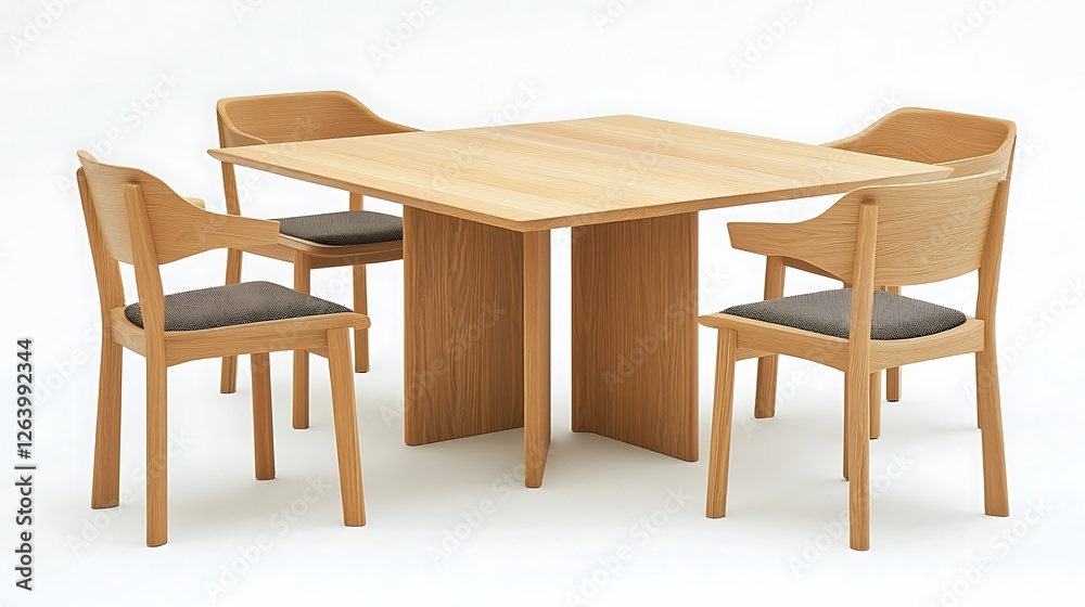 Modern wooden dining set on white background. Possible use Interior design catalog Modern wooden dining set on white background. Possible use Interior design catalog