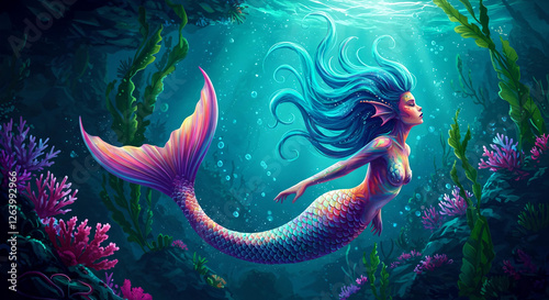Mermaid Drifting in the Ocean