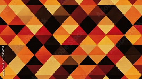 Vibrant geometric pattern featuring interlocking triangles in warm hues of orange and black
