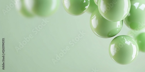 Green spheres falling, pastel background, design