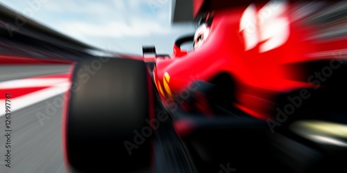 A race between F1 cars at Silverstone, with a focus on the back of the cars, capturing the dynamics and speed of the event. photo