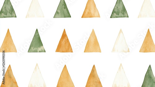 Colorful watercolor triangles arranged in a repeating pattern on a white background