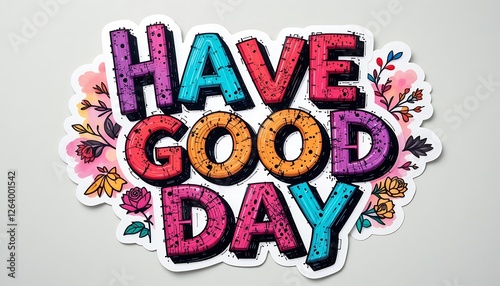 Vibrant Hand-drawn Sticker Design: Have a Good Day with Colorful Floral Accents