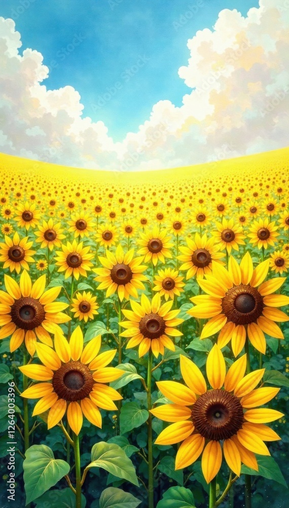 Obraz premium Watercolor sunflower field , field, sunflower, blooms