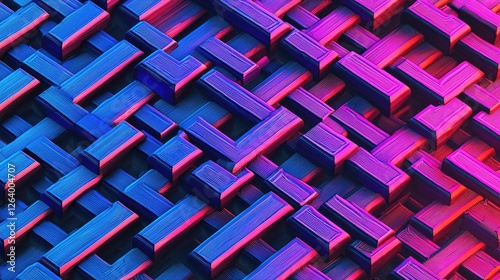 Abstract geometric pattern featuring interwoven shapes in vibrant blue and pink hues