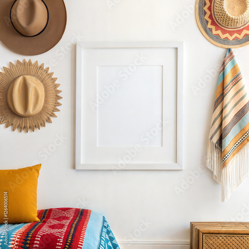 Blank frame mockup in a Western-inspired rustic bedroom