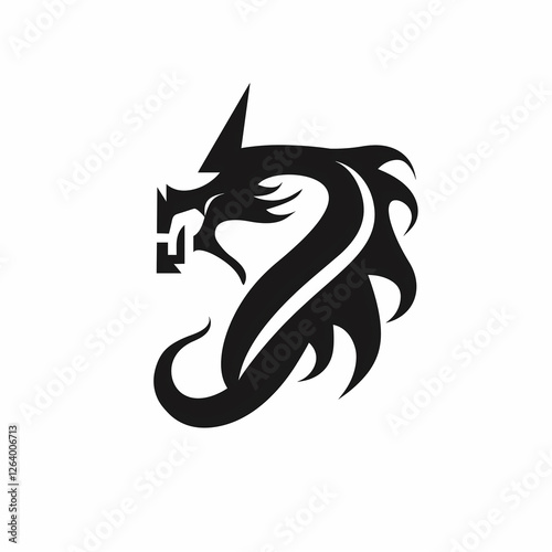 Black dragon head logo showing power and fantasy