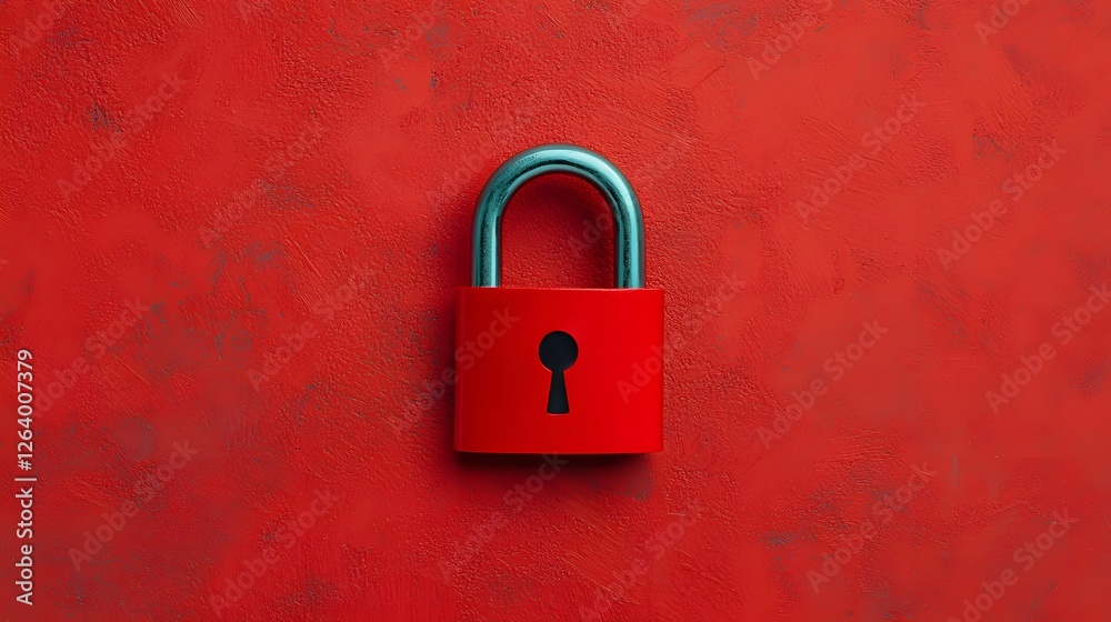 Fototapeta premium A Captivating Red Padlock with a Keyhole Against a Bold Red Background Emphasizing Security. Security Risks, Threat, Authentication Concept