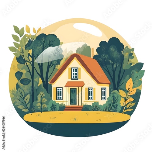 house is shown under a protective dome, symbolizing the security provided by house insurance