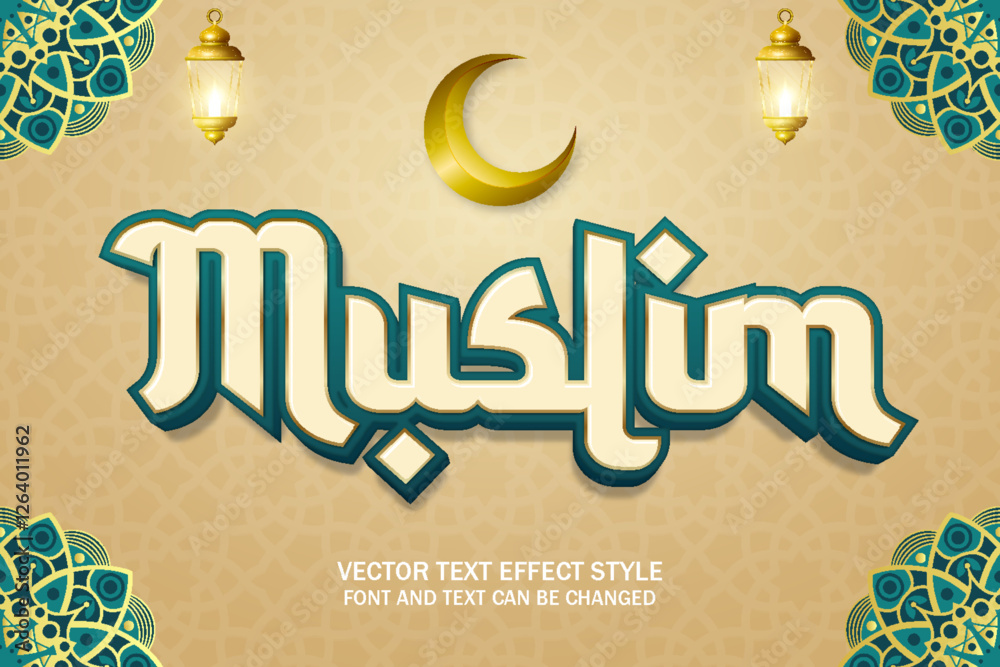 muslim islamic arabic style typography editable text effect font style template design background