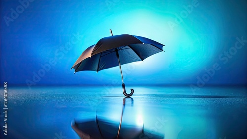 Wallpaper Mural Tilt-Shift Minimalist Business Photo: Black Umbrella Reflection Blue Background Torontodigital.ca
