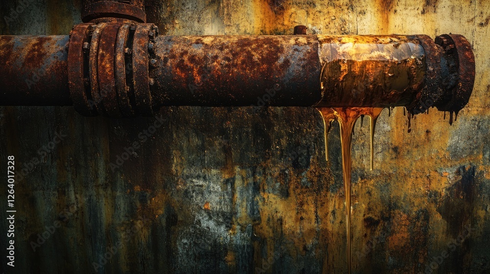 A close-up of a rusted industrial pipe dripping oil, set against a gritty industrial background, symbolizing decay and environmental concerns in oil extraction. A close-up of a rusted industrial pipe dripping oil, set against a gritty industrial background, symbolizing decay and environmental concerns in oil extraction.