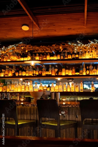 beautiful aesthetic of bar in moody fine dining restaurant