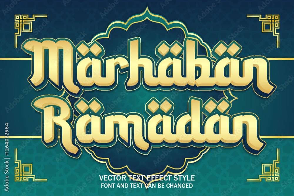 Obraz premium marhaban ramadan islamic typography editable text effect font style template design background