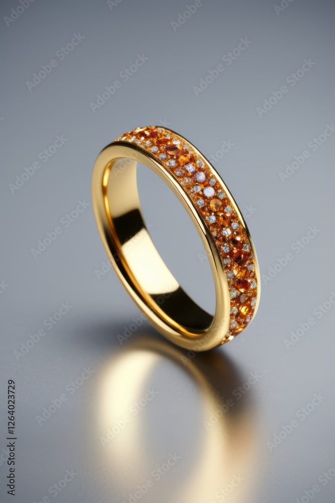 a close up of a gold ring with orange and white diamonds a close up of a gold ring with orange and white diamonds