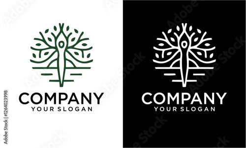 Creative Abstract Human tree logo. Unique Tree Vector illustration with circle and abstract woman shape