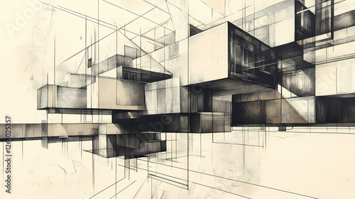 Surreal architectural illusion abstract art drawing conceptual space elevated view visual paradox. Architectural Paradoxes. Illustration
