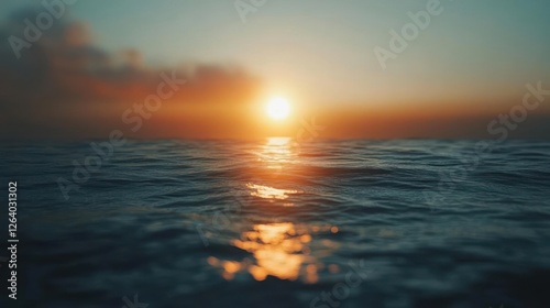 Sunset over the ocean with calm waves and warm colors