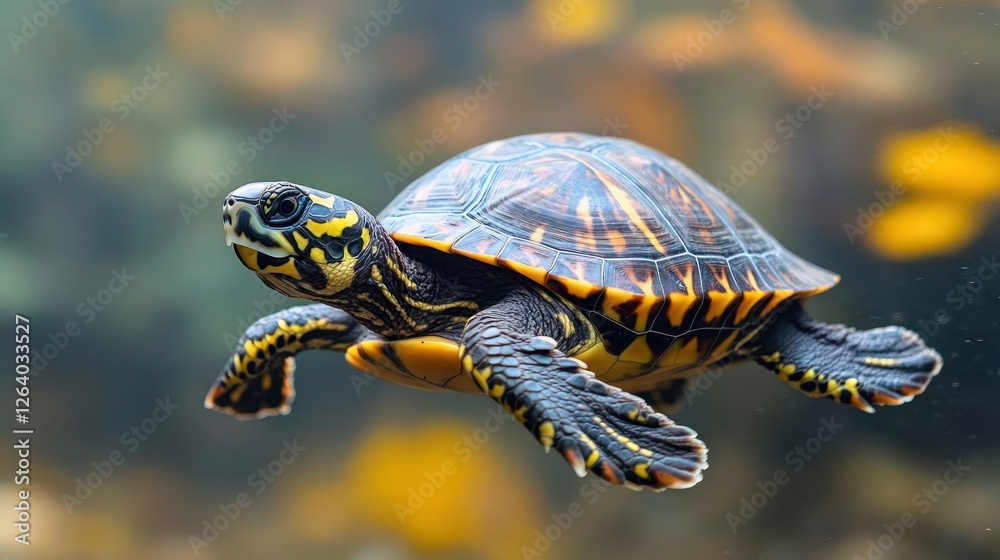 close-up of turtle swimming in water close-up of turtle swimming in water