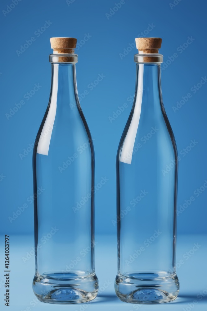 there are two empty glass bottles with corks on them there are two empty glass bottles with corks on them