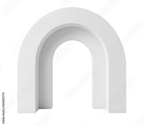 Minimalist 3D white arch structure with a smooth surface and modern design. Ideal for architectural visualization, product design, and conceptual 3D projects. Isolated on transparent background, png.