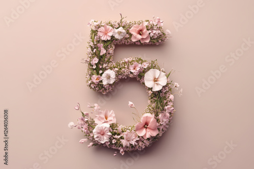A beautifully designed number composed of delicate pink flowers, roses, and greenery on a soft pastel background, symbolizing elegance and creativity.