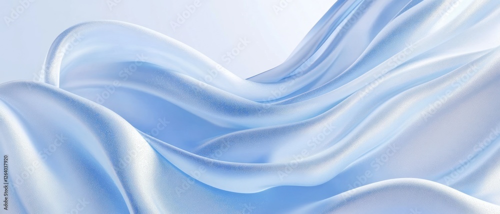 Obraz premium Soft blue silk fabric gracefully drapes and flows, creating an elegant texture with subtle light reflections in a serene background