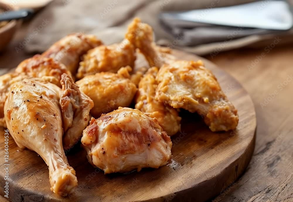 Uncooked Chicken Legs and Wings on Wood Piece Uncooked Chicken Legs and Wings on Wood Piece
