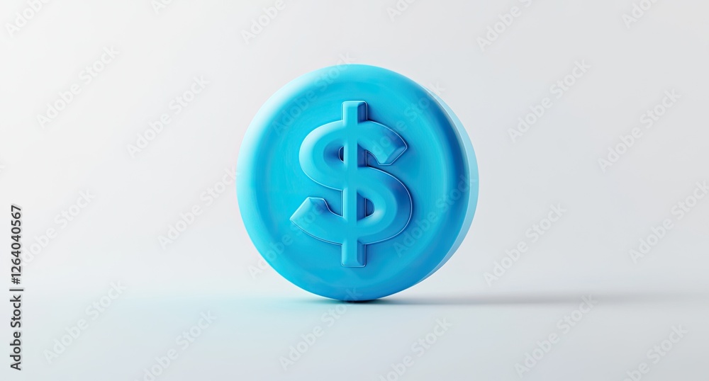 3D Blue Dollar Icon on Plain Background 3D Blue Dollar Icon on Plain Background