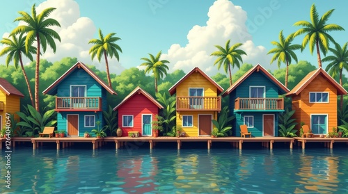 Casas flutuantes ou sobre palafitas de região tropical