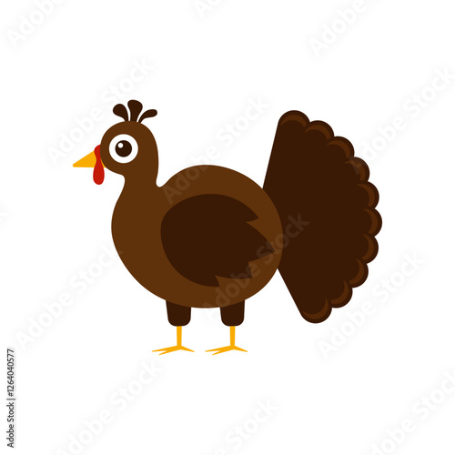 Vector cute turkey side view on white background.
