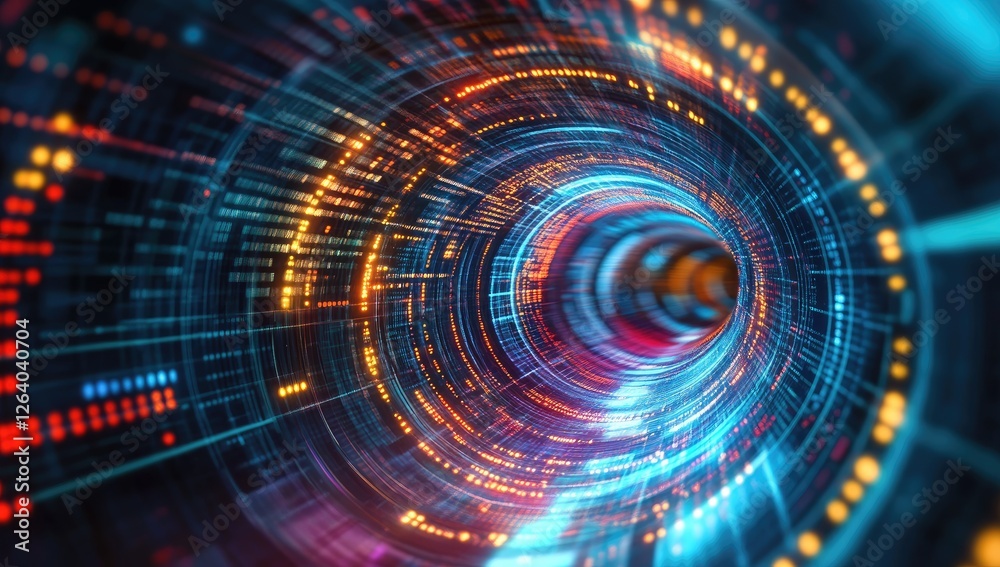 Obraz premium Futuristic data tunnel, swirling code, digital vortex