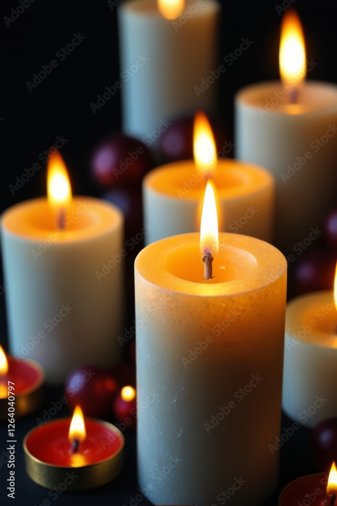 candles are lit and surrounded by apples on a table candles are lit and surrounded by apples on a table