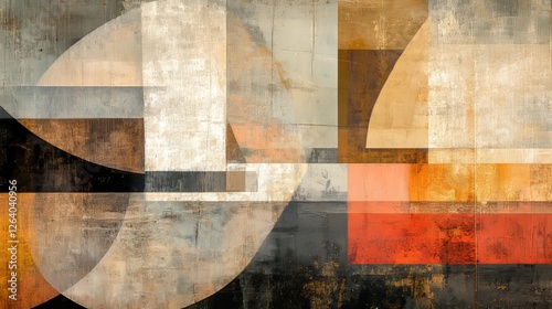A modern abstract design showcasing bold geometric shapes in earthy hues of beige, brown, and gray, set against a textured backdrop for a sophisticated and artistic aesthetic.