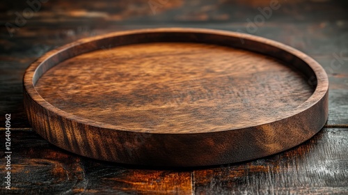 Wallpaper Mural Empty wooden tray on rustic table, food display, dark background Torontodigital.ca