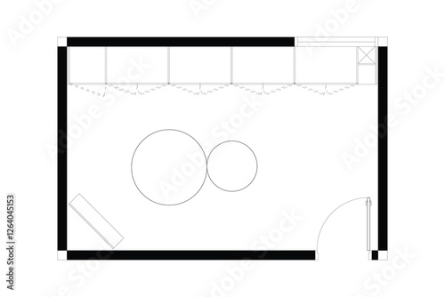 A minimalist 2d vector graphic of a walk-in closet design, highligthing clean lines and efficient use of space. Perfect for architectural plans and interior design concepts. Set 6