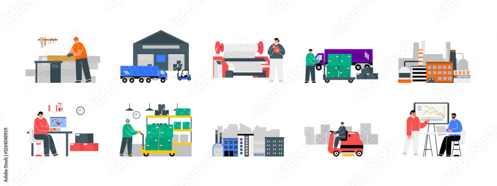 Obraz premium Factory set illustration. Flat vector illustration concept.