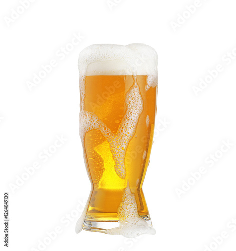 Glass of fresh beer with foam isolated on white