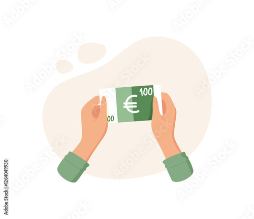 Hand hold euro banknote. Cash in human palm represents payment. Finance concept, digital style, potential usage in financial articles and business presentations.