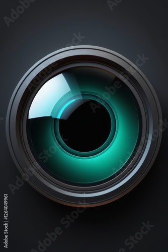 a close up of a camera lens with a green light
