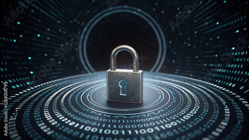 Wallpaper Mural digital lock surrounded by swirling binary code, symbolizing security and technology Torontodigital.ca