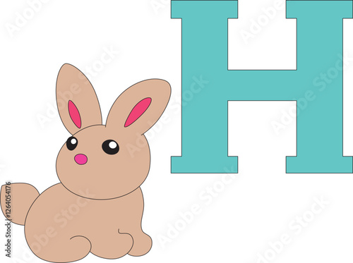 little cute bunny next to the letter H